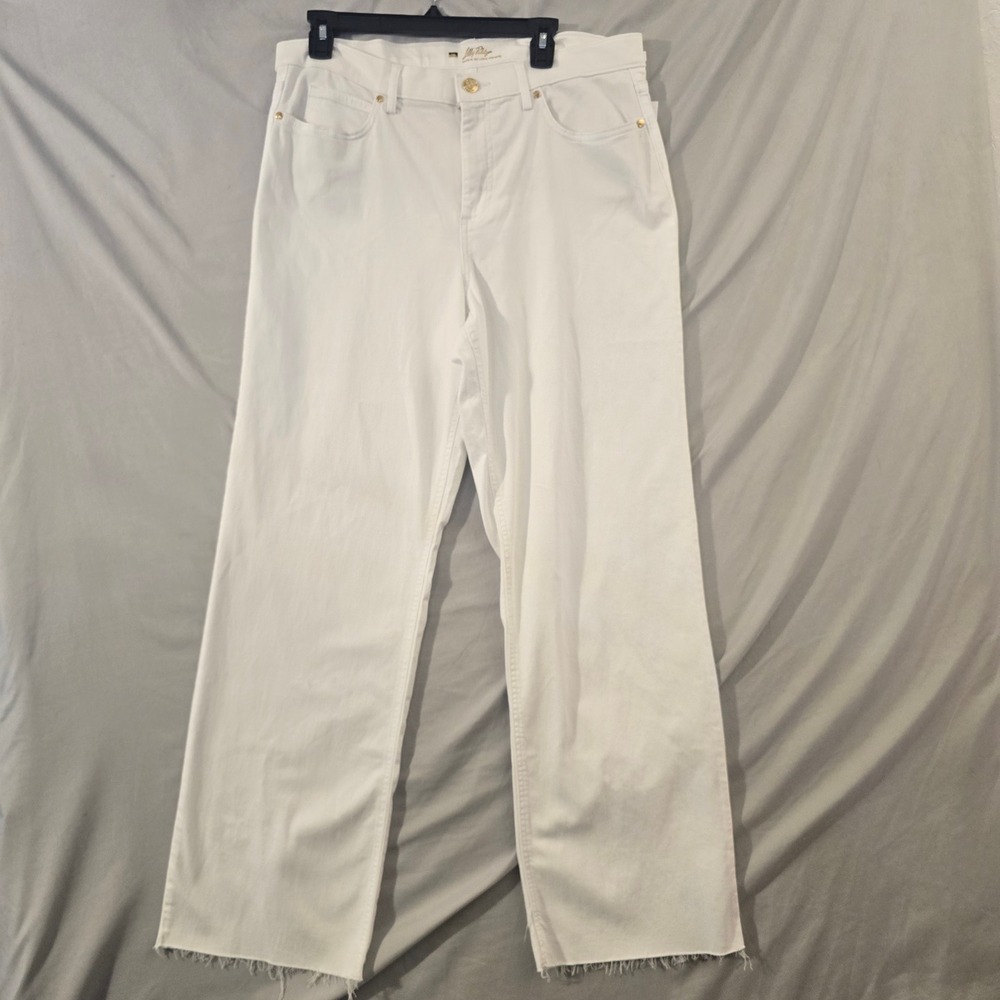 Lilly Pulitzer Aniston Jeans 16 White Wide Leg Raw Hem High Rise Stretch Denim